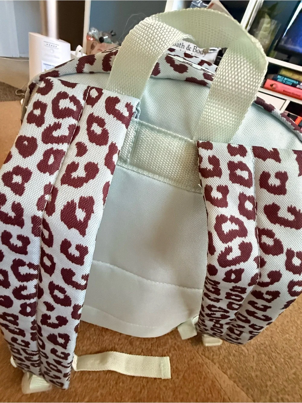 Leopard Print Canvas Backpack in Brown and Cream
